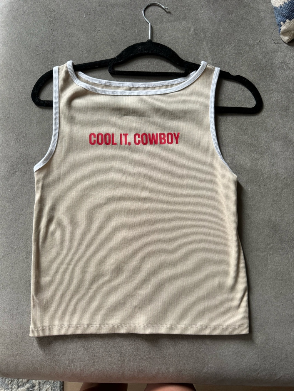 wild fable Beige Ribbed Tank with Red Graphic